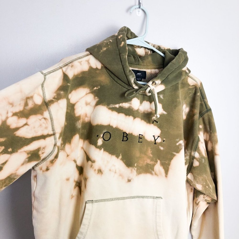 Obey Pullover Hoodie Tie Dye Green Cream Hooded Sweatshirt Mens Large - Picture 4 of 7